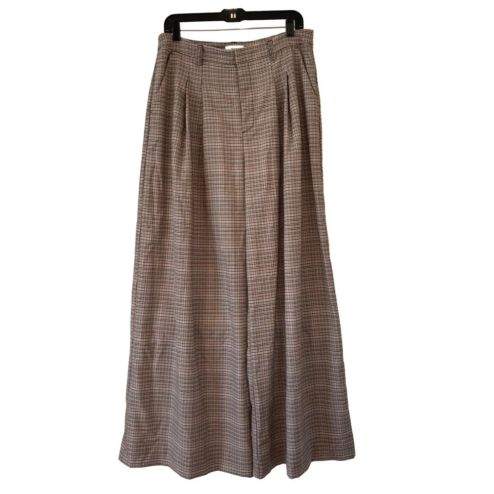 Maeve Anthropologie The Avery Pleated Wide-Leg Trousers: Plaid Edition, Sz 12 - Picture 4 of 13